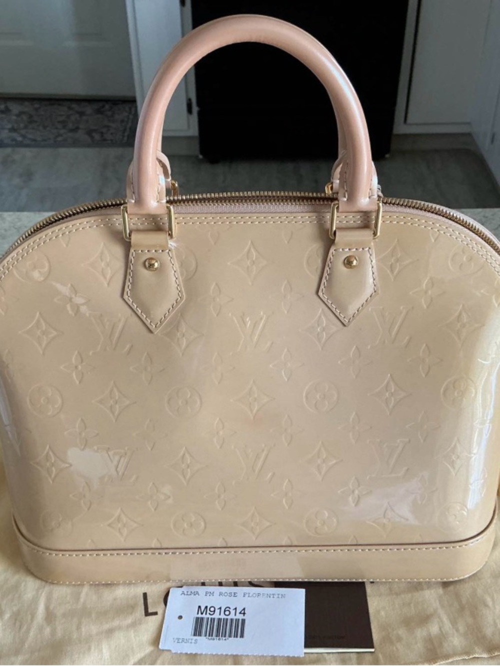 Louis Vuitton Patent Monogram Alma PM Satchel in Rose Beige